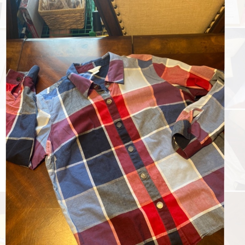 Christopher & Banks Women's Plaid Button Down Shirt - Red, Blue, Gray